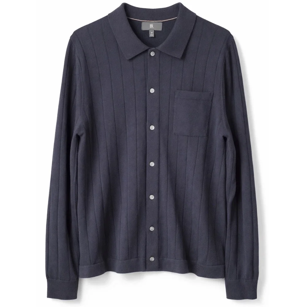 Banana Republic 100% Merino Wool‎ Ribbed Button Cardigan Navy Blue Size M